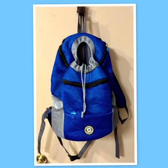 Pet Backpack Carrier Padded Shoulder Breathable Mesh Dog/Cat Blue - Picture 1 of 3
